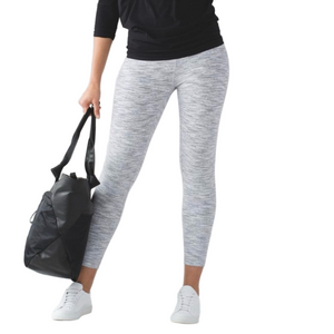 Lululemon Gray White Space Dye Leggings Cropped High Rise High Time Pants Sz 12